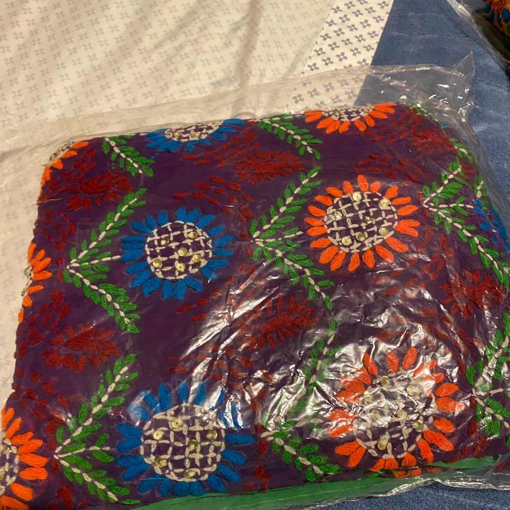 Hand made shawl with tread and mirror work
